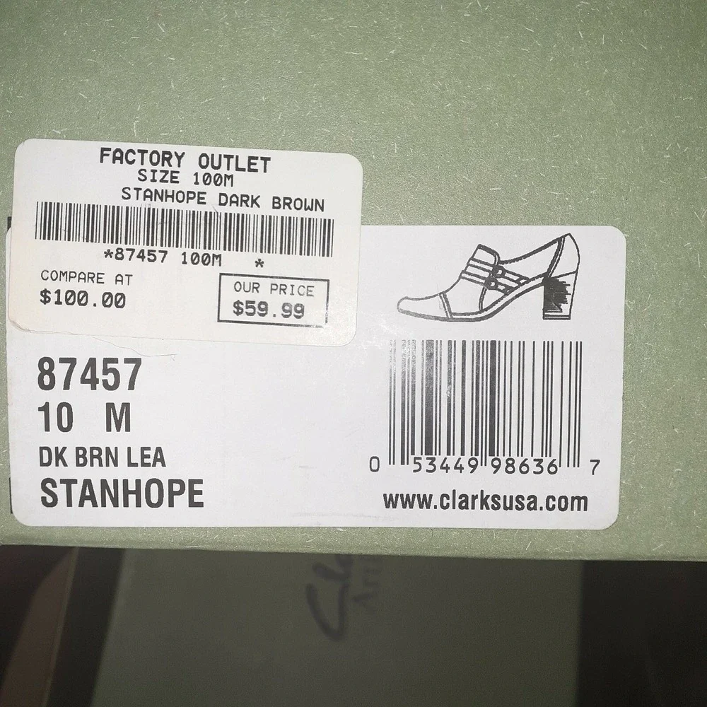 Clarks Stanhope Loafer Shoe Womens Dark Brown Leather Slip On Block Heel 10M NEW - Picture 7 of 15